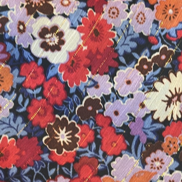 Zara Shirred Floral Print with Gold Accent Thread Mini Dress with Puff Sleeves - Picture 6 of 6